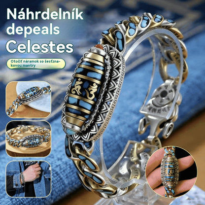🔥Najpredávanejší ✨ Retro náramok z mincového striebra 925 s tyrkysovou mantrou a šiestimi číslicami s prenosnými korálkami