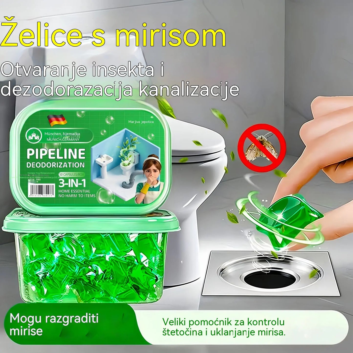 3 pakiranja (150 tableta) 🔥🎉1 komad / 0.17 eura🎉. Bio-enzimske kapsule za uklanjanje neugodnih mirisa iz odvoda.