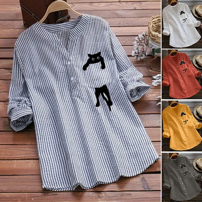 ✨【S-3XL】 Bavlnená blúzka dámska s dlhým rukávom a výstrihom do V