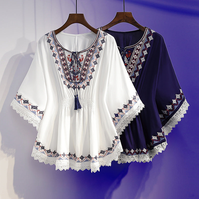 💓【S~5XL】Nový letný vyšívaný top pre ženy vo veľkých veľkostiach