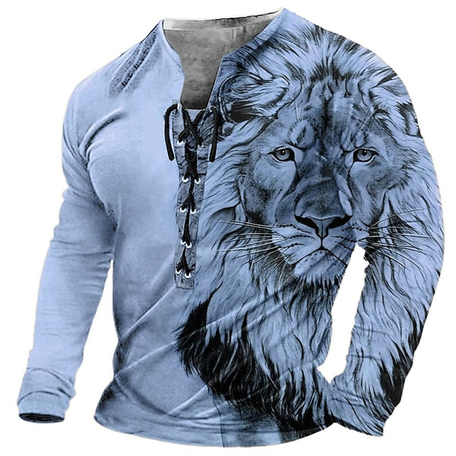 🦁🦁Pánske ležérne tričko s dlhým rukávom s 3D potlačou