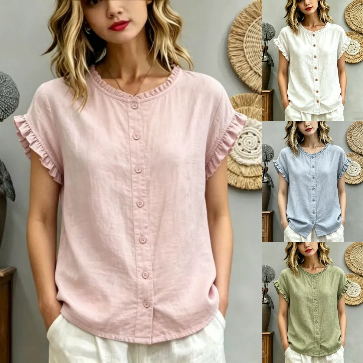🔥[Novedad 50% de descuento] Camisa casual de algodón y lino para mujer, estilo verano 2026