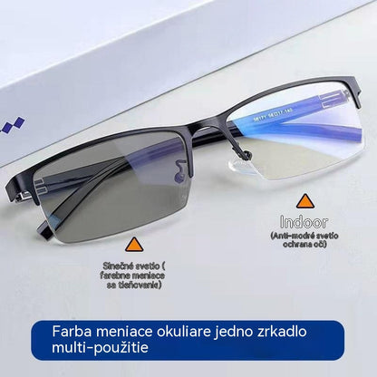 👓✨【50% zniżka】🔥 Metaliczne fotochromowe półramkowe okulary przeciwsłoneczne, antyniebieskie okulary korekcyjne, okulary przeciwsłoneczne do jazdy