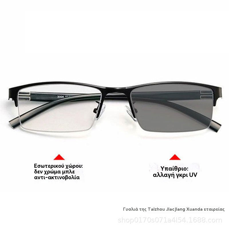 👓✨【50% zľava】🔥Metalické fotochromatické slnečné okuliare s polovičným rámom, dioptrické okuliare s anti-modrým svetlom, slnečné okuliare na šoférovanie