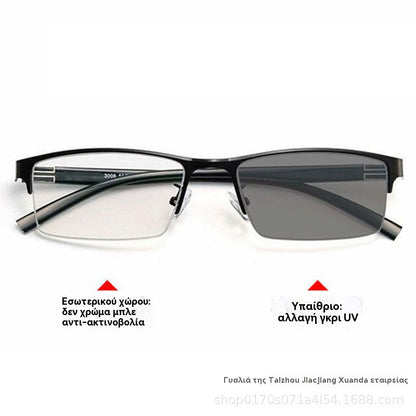 👓✨【50% zľava】🔥Metalické fotochromatické slnečné okuliare s polovičným rámom, dioptrické okuliare s anti-modrým svetlom, slnečné okuliare na šoférovanie
