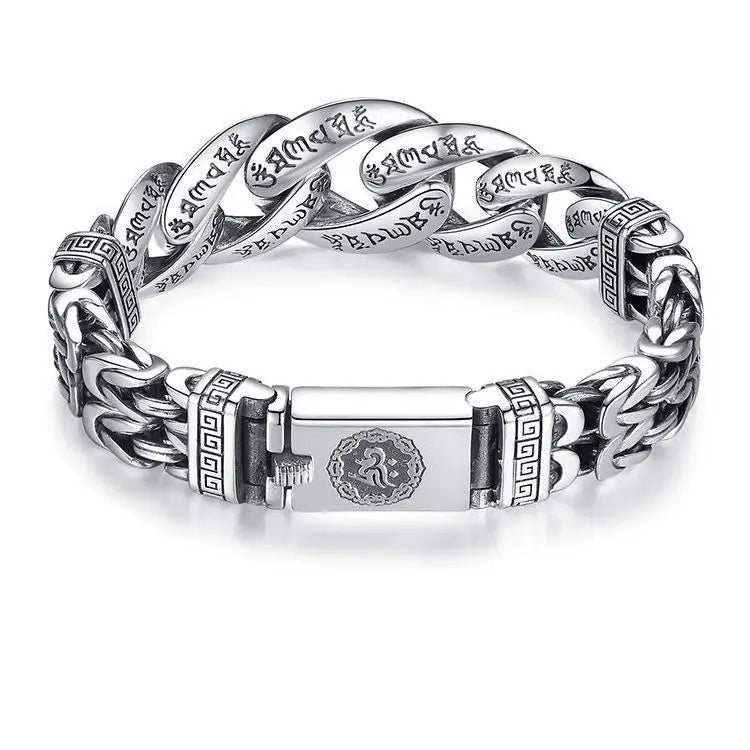 ⌚🕉️ Pánsky náramok vo vintage štýle s témou „Mier“ a šesťslabičnou mantrou – obe sú zmysluplné a zároveň zdôrazňujú individualitu.