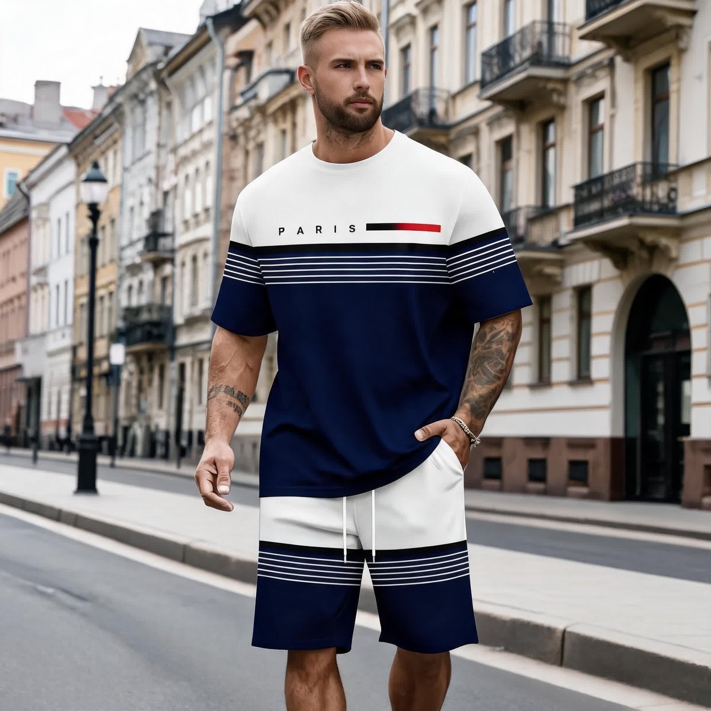 【S-5XL】Męski, luźny i wygodny zestaw składający się z koszuli z krótkim rękawem i szortów z nadrukiem.