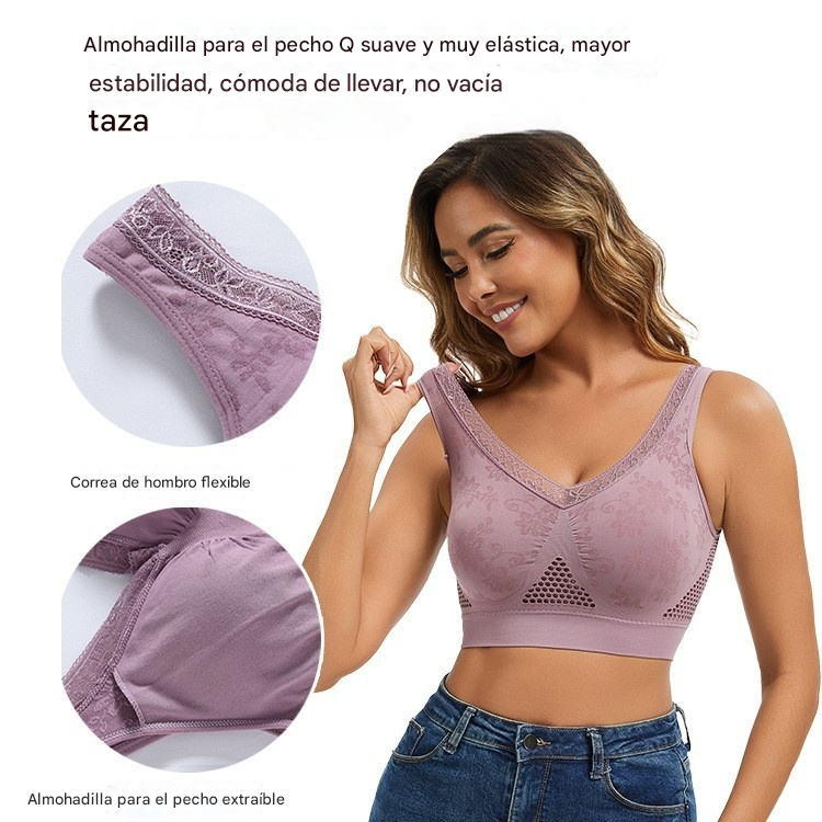🔥【50% descuento】👙【40-120 kg】✨【Set de 3 unidades】Sujetador de encaje sin aros con gran soporte para mujer