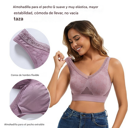 🔥【50% descuento】👙【40-120 kg】✨【Set de 3 unidades】Sujetador de encaje sin aros con gran soporte para mujer