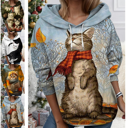 🐱🐱【S-6XL】Nové dámske zimné tričko, roztomilý mačacie vzor