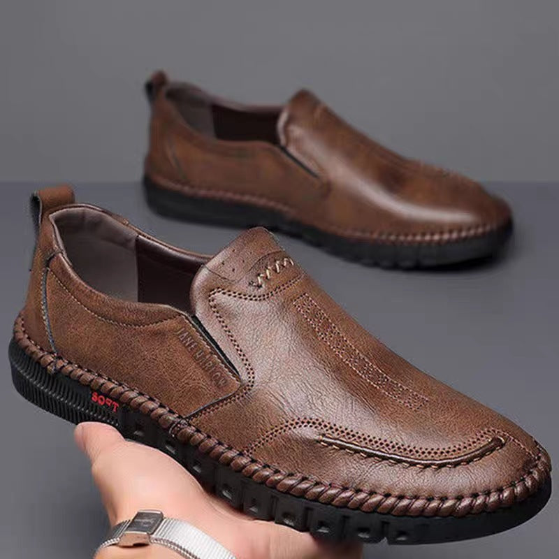 👞Kup jedną parę, drugą otrzymasz gratis【39-44】2025 nowe męskie skórzane buty casualowe z miękką podeszwą, antypoślizgowe, oddychające, skórzane buty
