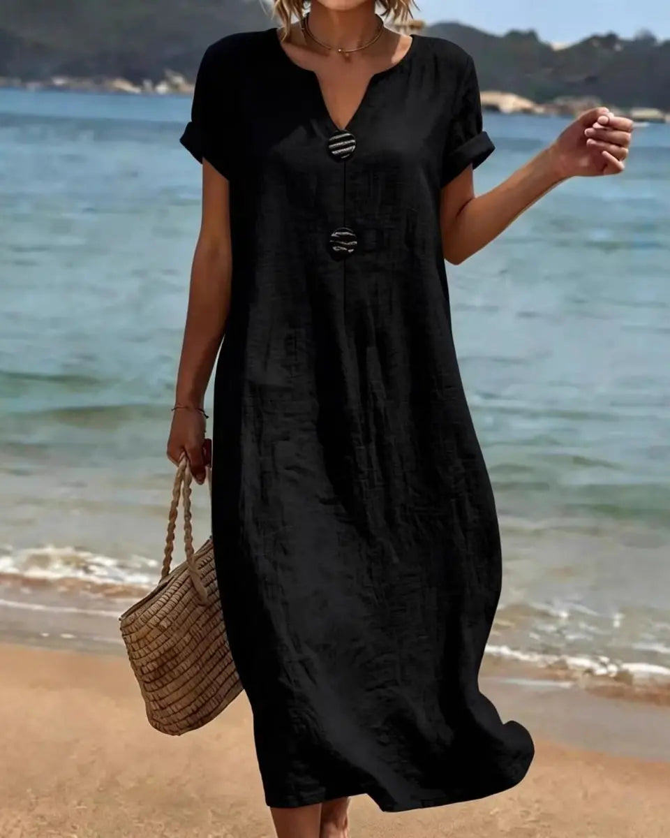 👗Ljetna haljina od lana i pamuka | Široki kroj, laska figuri, lagana i prozračna, elegantna i udobna za nošenje cijeli dan 【S-3XL】