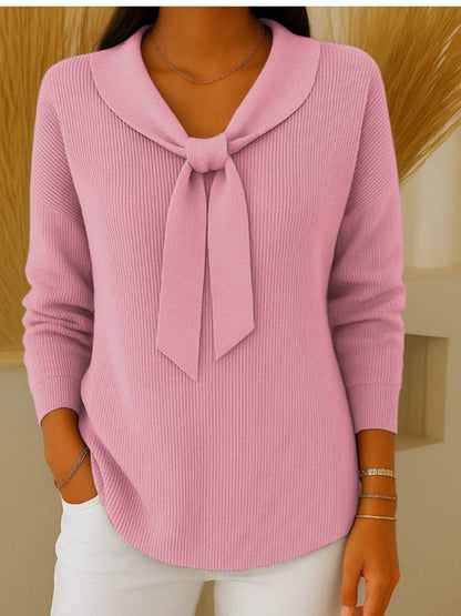 ✨Súper cómodo de llevar💕【S-5XL】Suéter de mujer de color sólido con lazo y manga larga, estilo holgado y relajado