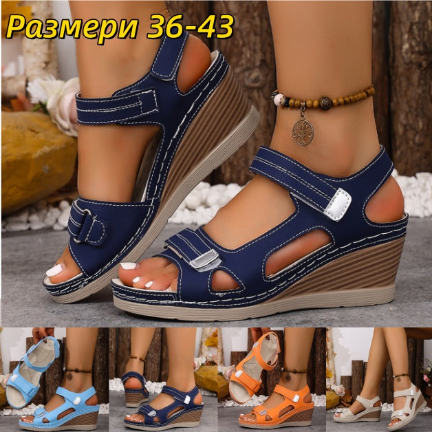🌟👡 50% OFF🔥【Размери 36-43】Удобни дамски сандали на танкетка с велкро закопчаване ✅️ Плащане при доставка