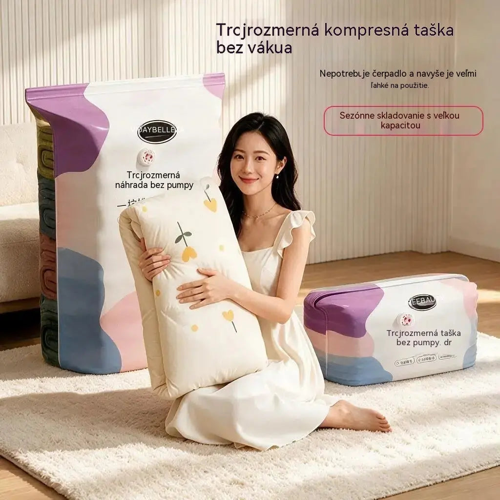 🧳 5-dielna súprava len za 25 € 💨 Veľké, flexibilné vákuové úložné vrecia: nevyžadujú pumpu, sú vzduchotesné a nepriepustné – ideálne na úsporu miesta v kufri alebo doma ✈️