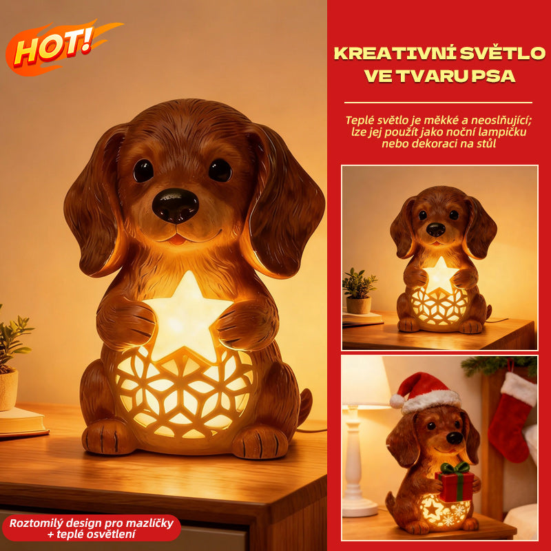 🎄🐶【¡Último día, 50% de descuento por tiempo limitado!】 Nueva escultura luminosa de perrito: luz nocturna, adorno con gorro navideño, caja de regalo iluminada, regalo navideño de resina