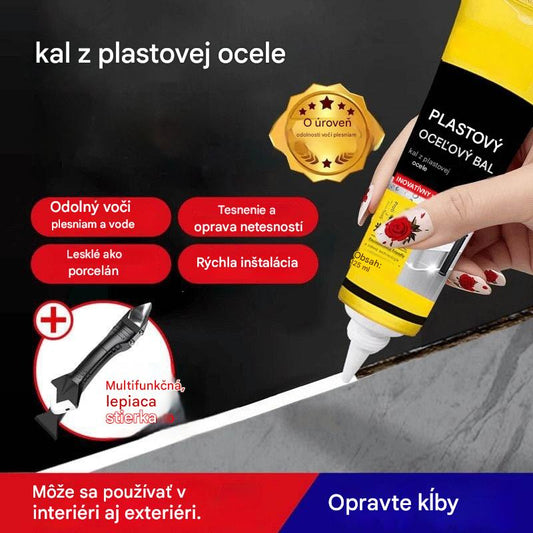🛁 Vodotesný biely keramický tmel proti plesniam, maltová výplň do plastových a oceľových spojov, používaný na utesnenie okrajov kuchynských, kúpeľňových a toaletných drezov.