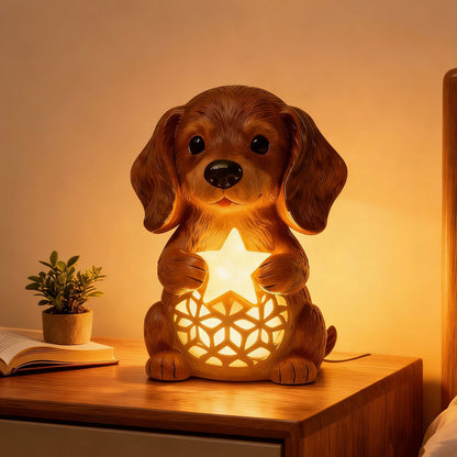 🎄🐶【¡Último día, 50% de descuento por tiempo limitado!】 Nueva escultura luminosa de perrito: luz nocturna, adorno con gorro navideño, caja de regalo iluminada, regalo navideño de resina