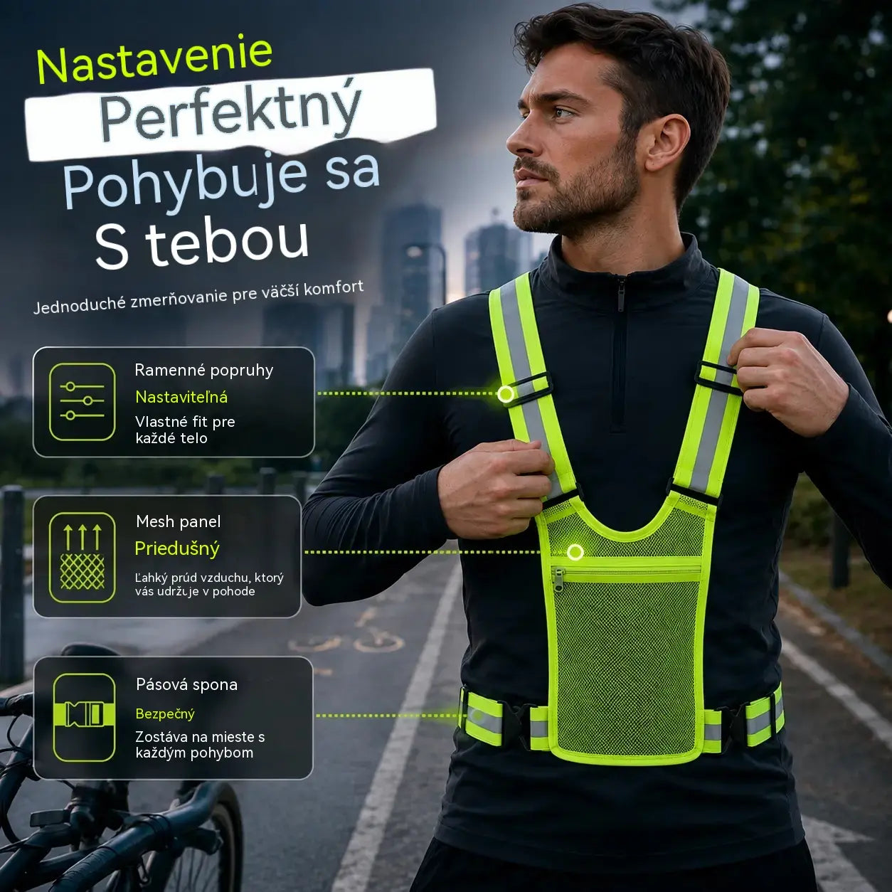 【🔥2 kusy】Reflexná vesta s vysokou viditeľnosťou, nastaviteľná, s vreckami, bezpečné vybavenie na behanie.