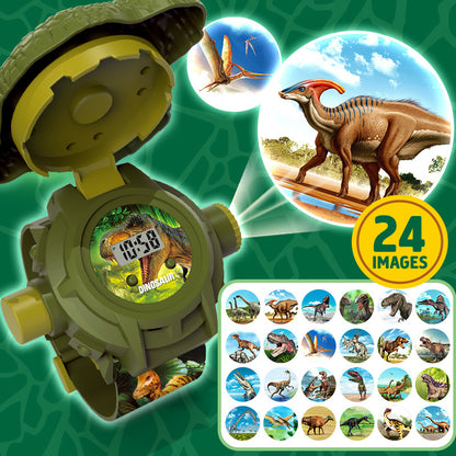 🦖⏰ 【50% de descuento por tiempo limitado】Reloj de proyección de dinosaurios para niños, con 24 proyecciones dinámicas