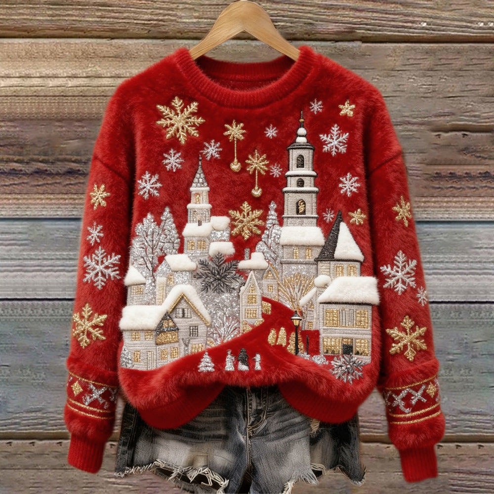 🎄❄️【Промоция -50%】Дамски коледен фланелен пуловер с красиви щампи