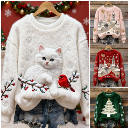 🎄❄️【Промоция -50%】Дамски коледен фланелен пуловер с красиви щампи