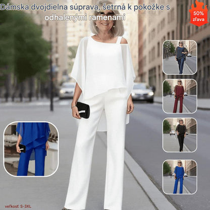⏳Časovo obmedzená ponuka⏰【50-120KG】👚👖Dámska dvojdielna súprava, šetrná k pokožke s odhalenými ramenami✅【Top + nohavice】