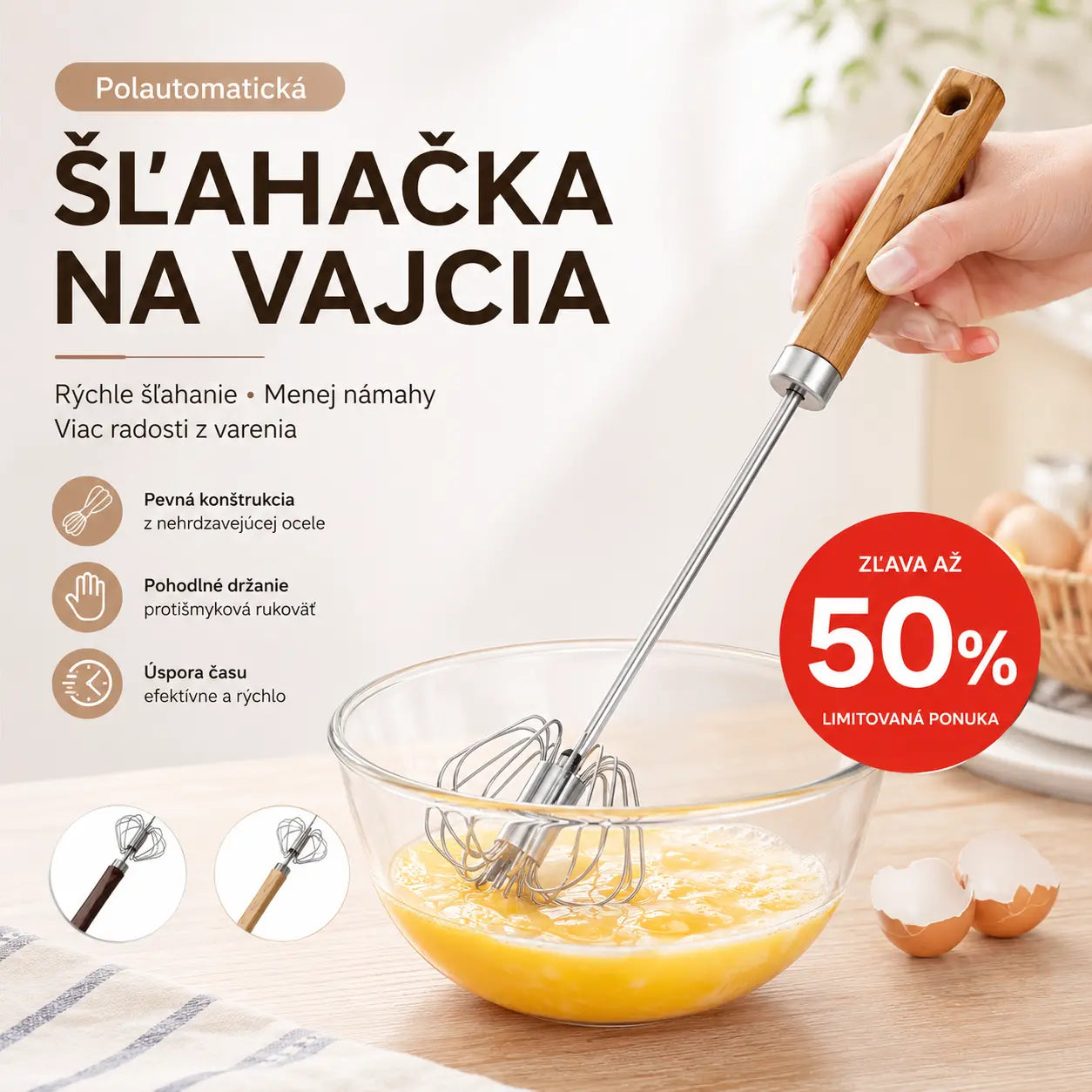 🔥Posledná špeciálna ponuka【Kúpte 1 a získajte 1 zadarmo】🔥Poloautomatický/manuálny šľahač vajec