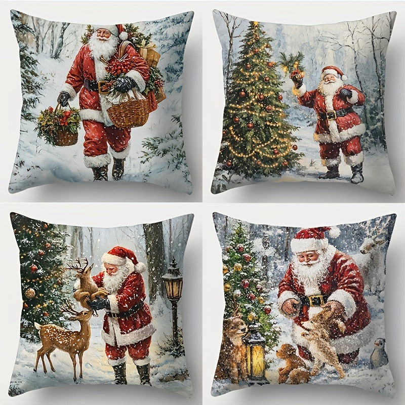 🎅Vánoční výprodej 50% SLEVA🎄Povlak na polštář s vánoční tématikou 【4-dílná sada】