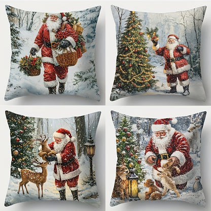 🎅Vánoční výprodej 50% SLEVA🎄Povlak na polštář s vánoční tématikou 【4-dílná sada】