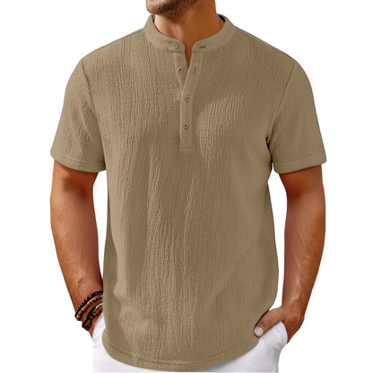 【S-4XL】Camiseta de hombre con una textura espectacular y cuello Henley: cómoda y elegante para el día a día.