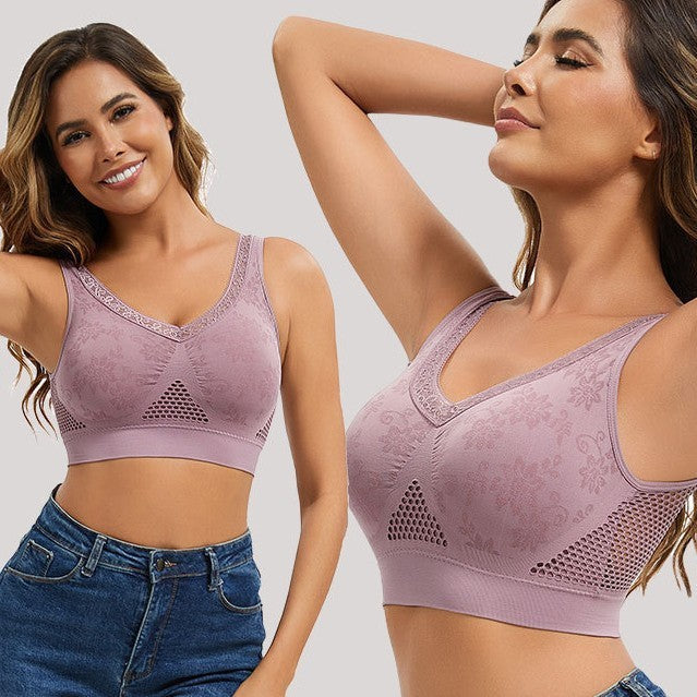 🔥【50% descuento】👙【40-120 kg】✨【Set de 3 unidades】Sujetador de encaje sin aros con gran soporte para mujer