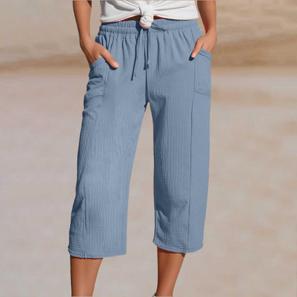 🌸[50% de descuento por tiempo limitado] Pantalones capri plisados de algodón y lino de color liso