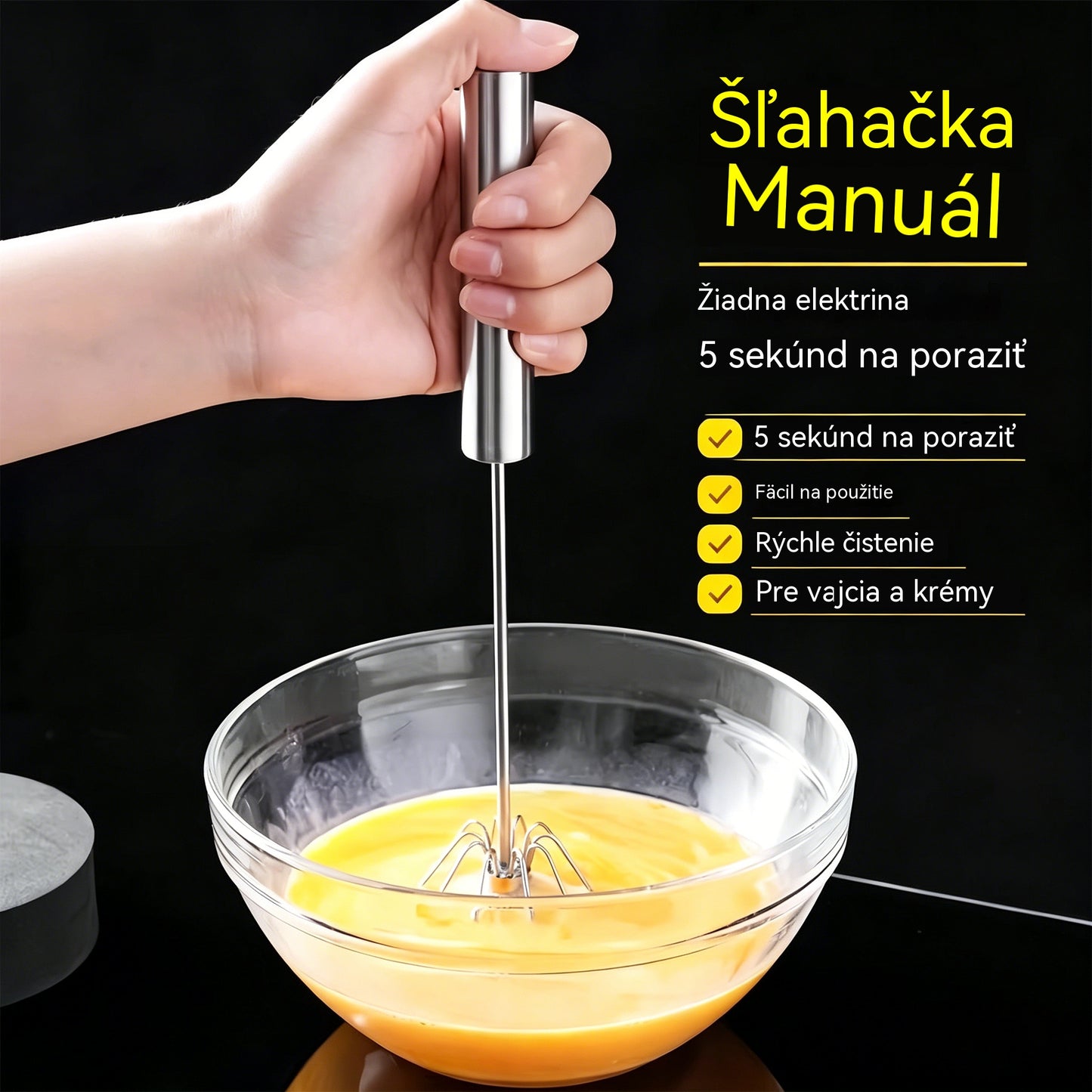 24€【 Conjunto de 2 piezas】Batidor de huevos semiautomático de acero inoxidable