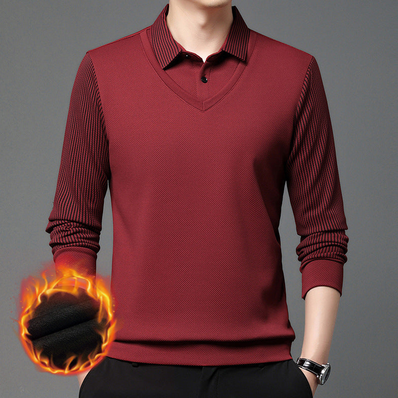 💖🧡39%OFF【M-4XL】Camisa POLO de dos piezas con retazos falsos a rayas