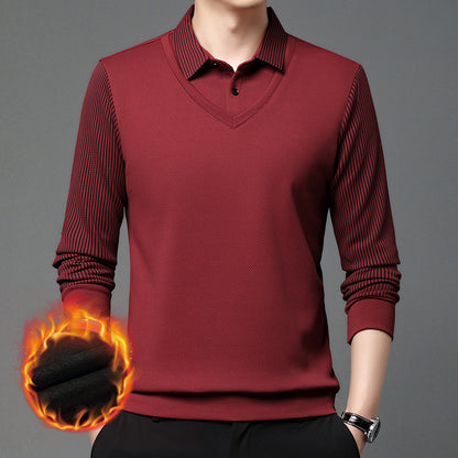 💖🧡39%OFF【M-4XL】Camisa POLO de dos piezas con retazos falsos a rayas