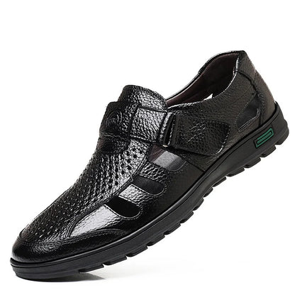 😎👞【Piel auténtica de primera calidad – Nueva versión mejorada】Sandalias de hombre de alta gama hechas de piel auténtica con diseño perforado