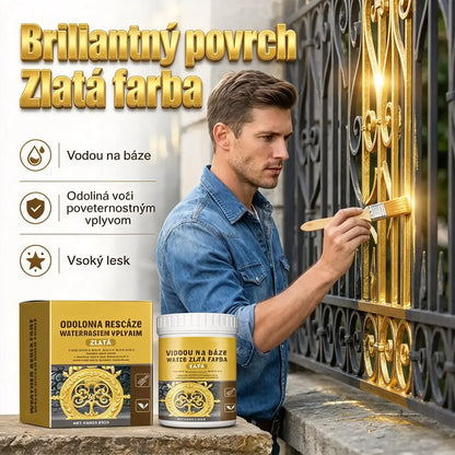 🥳VÝPREDAJ🥳💞Zlatá farba odolná voči poveternostným vplyvom – na vodnej báze, brilantný lesk. Bezpečná pre kov, drevo a kameň. Vydrží dážď aj slnko! 🖌️💛
