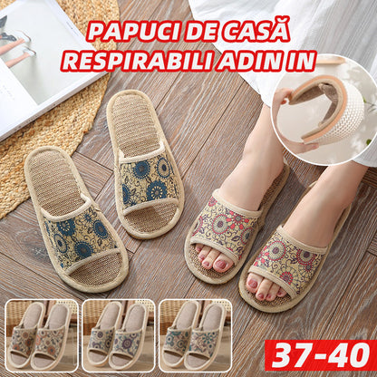 🔥👩‍👩‍👧‍👦✔Reducere 50% 【Set 3 perechi】Papuci noi din in, talpă moale, pentru bărbați și femei, mărimi 37-40, potriviți pentru toate anotimpurile 2025