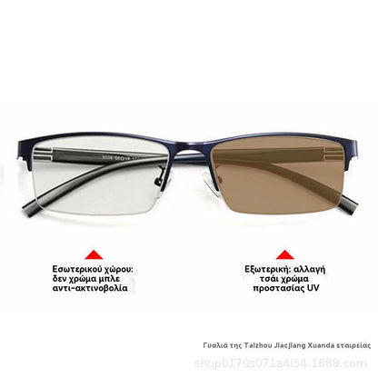 👓✨【50% zľava】🔥Metalické fotochromatické slnečné okuliare s polovičným rámom, dioptrické okuliare s anti-modrým svetlom, slnečné okuliare na šoférovanie