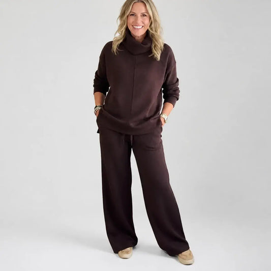 Novi zimski kvalitetni ženski casual set, minimalistički pulover s visokim vratom + ravne casual hlače