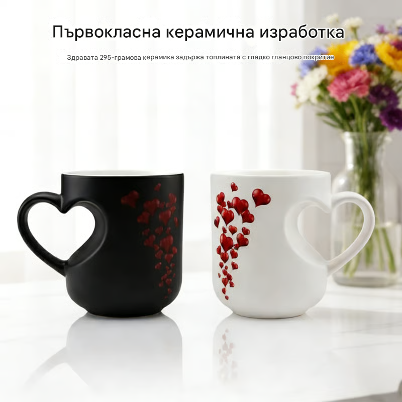 📢📢-50% zniżki!!! ⏰ Walentynkowy ceramiczny kubek zmieniający kolor z uchwytem w kształcie serca💝✨