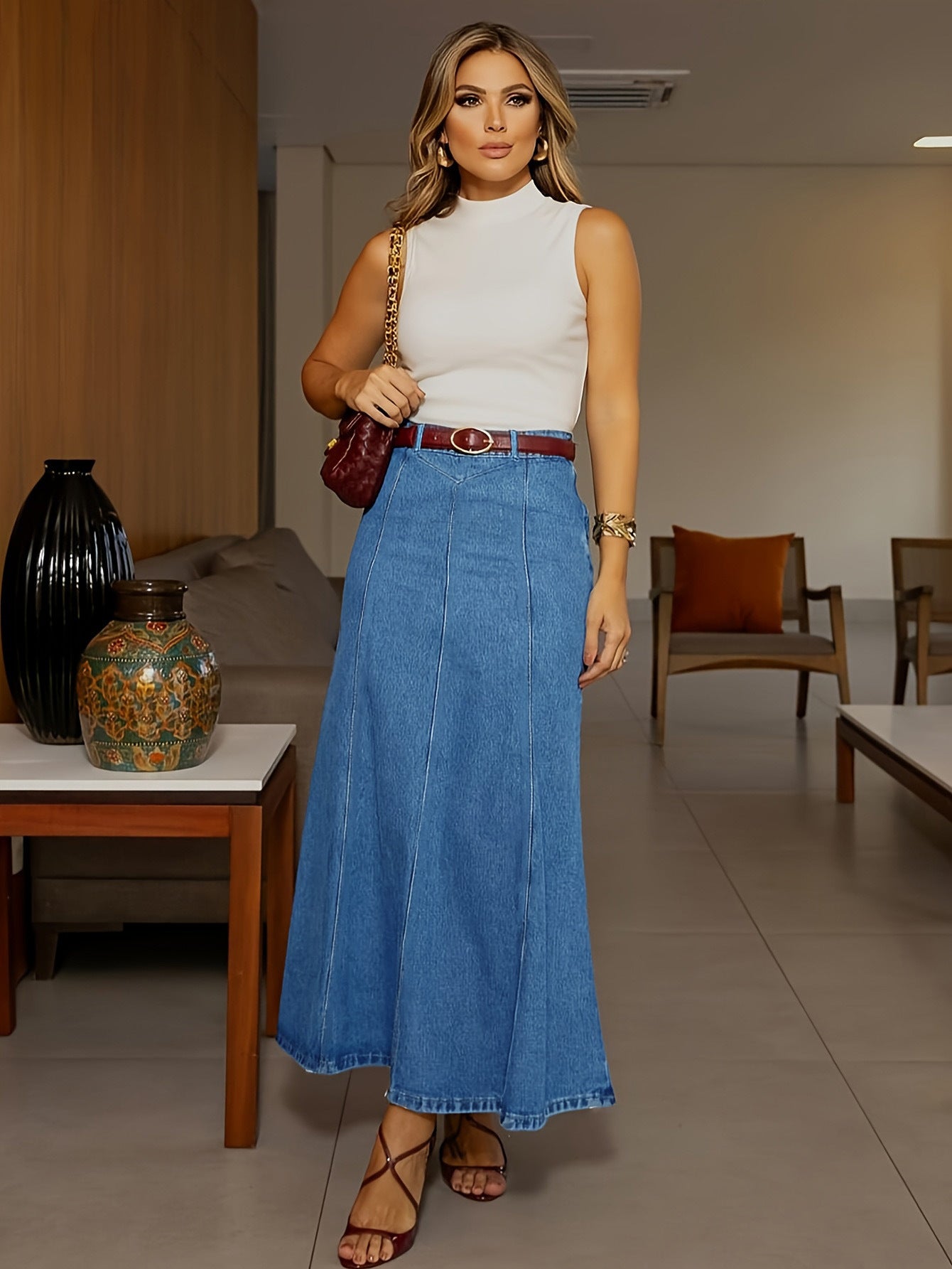💃 Predĺženie a zoštíhlenie | Maxi džínsová sukňa do A | Elegantná silueta 【-50%】