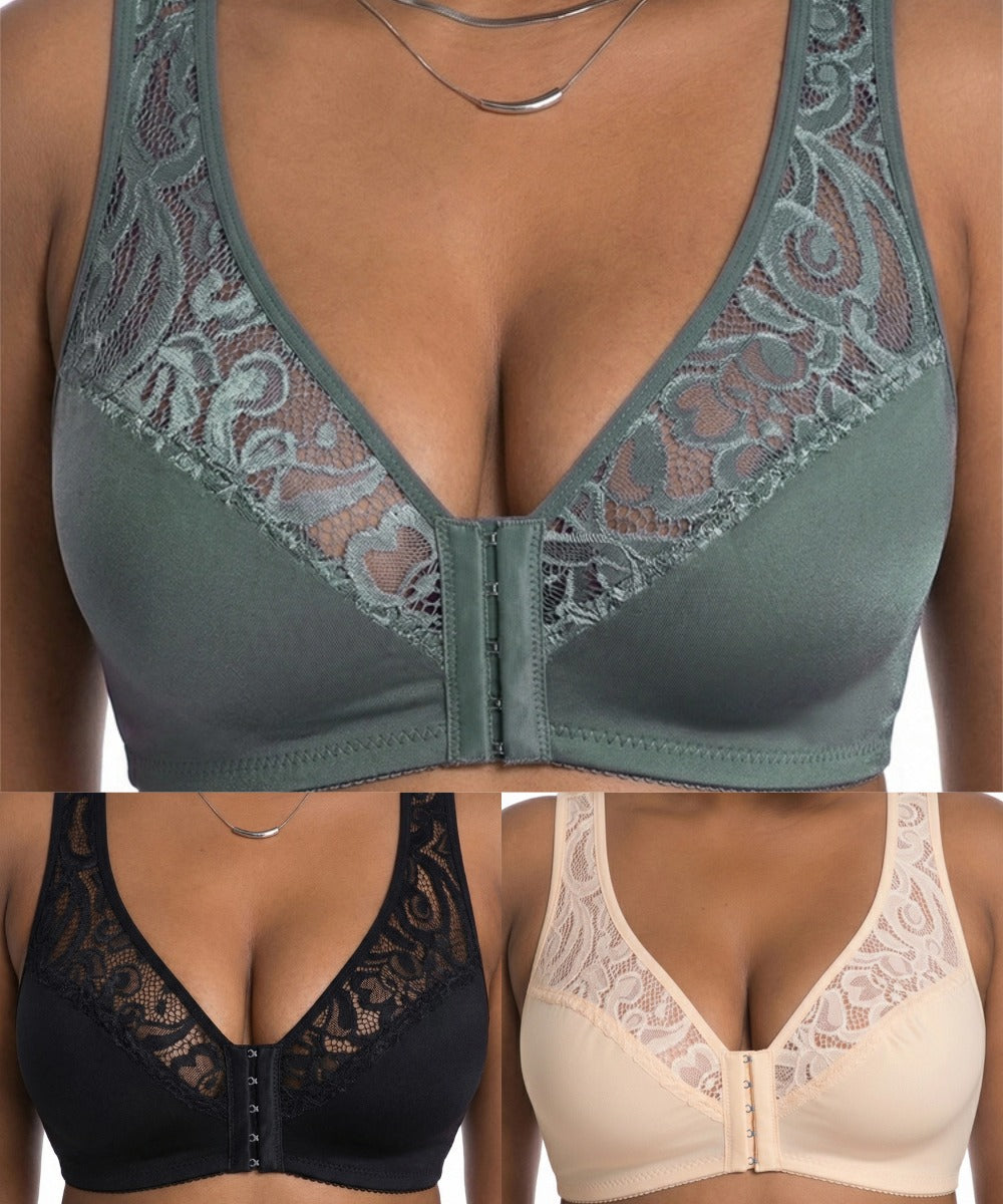 💖Najniža cijena ikad【Set od 3 dijela】【L-4XL】😍🩲Plus size push-up grudnjak, prekrasna čipka, push-up i izdubljeni dizajn, kopčanje sprijeda