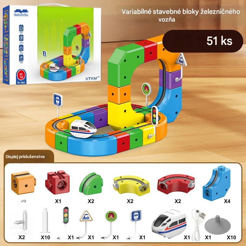 🎁🚄Hračka kocková koľajnica - Staviteľ elektrickej železnice --- Rozvíja kreativitu a logické myslenie 🎨🧠