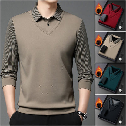 💖🧡39%OFF【M-4XL】Camisa POLO de dos piezas con retazos falsos a rayas