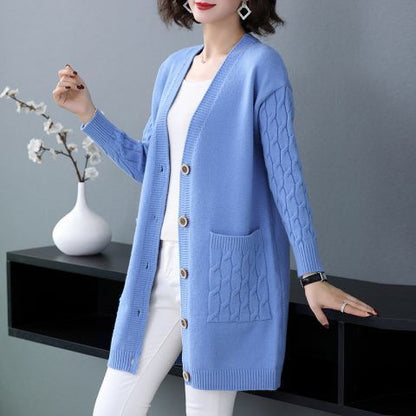 ✨🎀【Sezónna zľava - 50%】Sveter pre väčšie veľkosti. Nový jarný/jesenný voľný hrubý pletený dámsky kardigan. ✅️Možnosť platby na dobierku