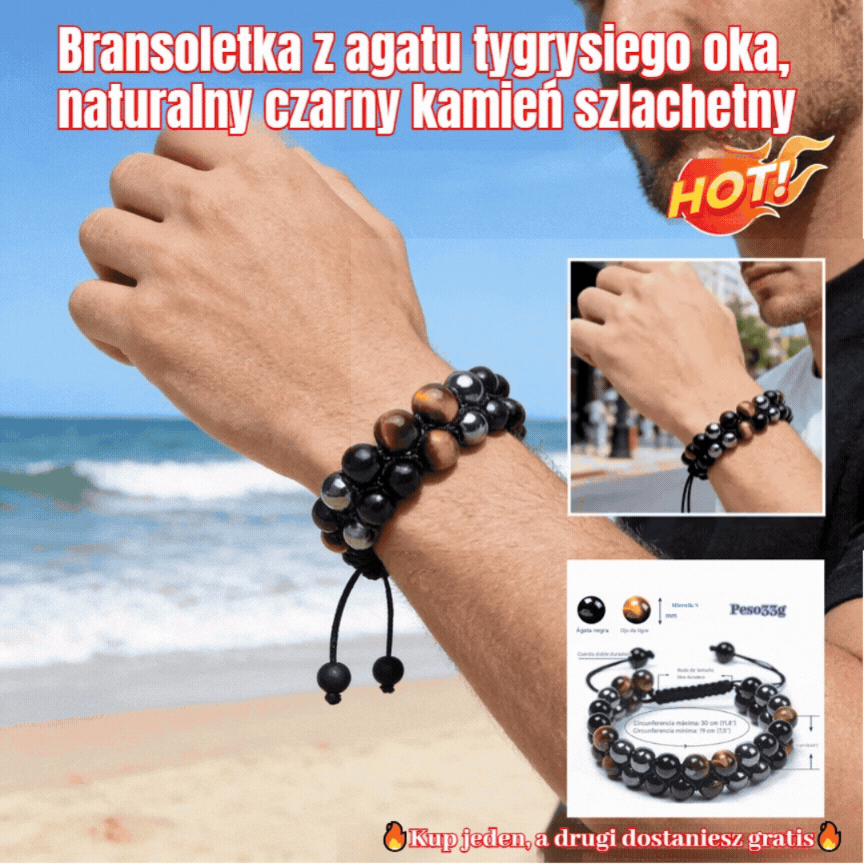 🔥【Kup jeden, drugi otrzymasz gratis】📿💖Bransoletka z potrójną ochroną: prawdziwy agat, tygrysie oko i czarny kamień żółciowy. Idealny prezent.