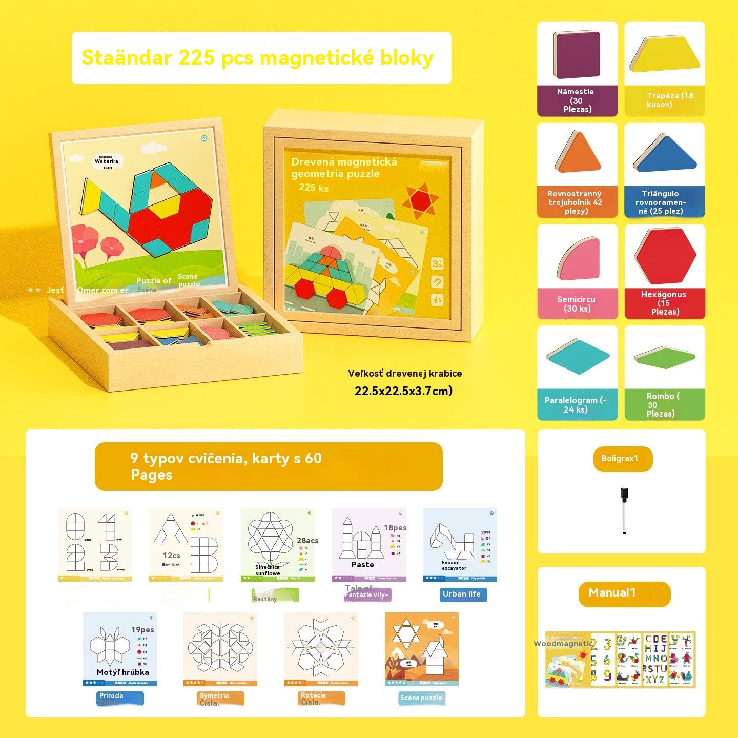 👶🌈🧩【225 dielikov】🔥Magnetické drevené tangramové puzzle, hračka, ktorá precvičuje mozog a vzdeláva deti, stimuluje myslenie.
