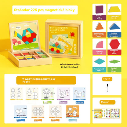 👶🌈🧩【225 dielikov】🔥Magnetické drevené tangramové puzzle, hračka, ktorá precvičuje mozog a vzdeláva deti, stimuluje myslenie.